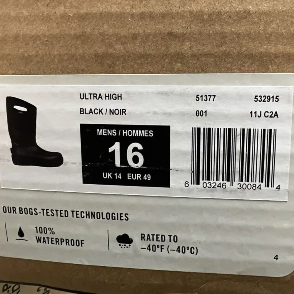 Bogs Mens Ultra High Snow Boot Black Size 16 M